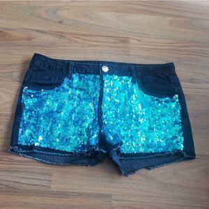 Justice | Blue sequin jean shorts - size 16